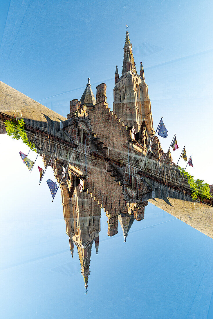 Double exposure of the church of our lady in Bruges, Belgium.