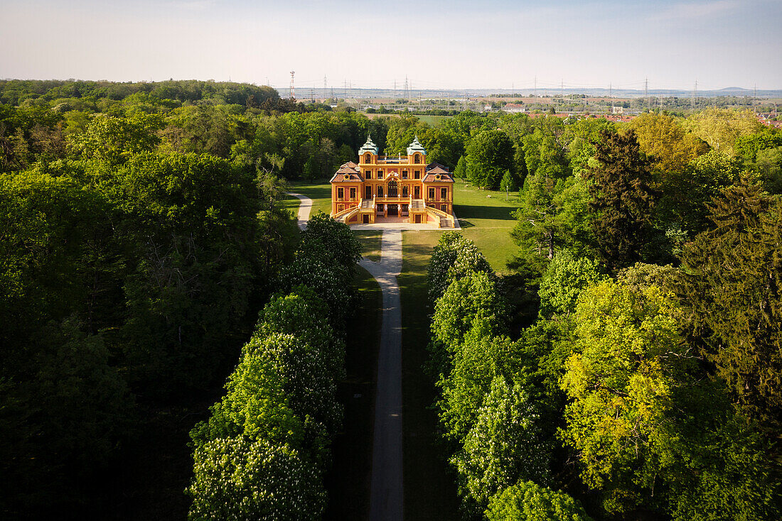 Aerial photo of the Favorite hunting and pleasure palace in Ludwigsburg, Baden-Württemberg, Germany, Europe