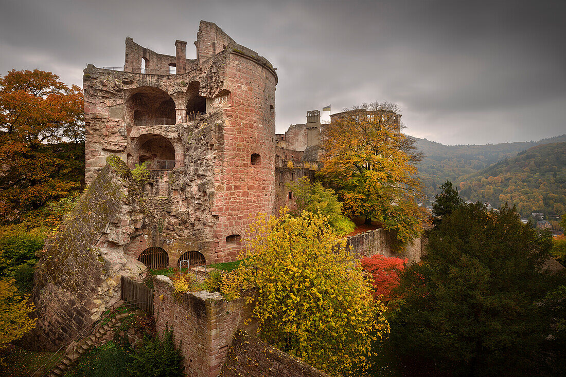 &quot;Krautturm&quot; of the ruins of Heidelberg Castle, Heidelberg, Baden-Wuerttemberg, Germany, Europe