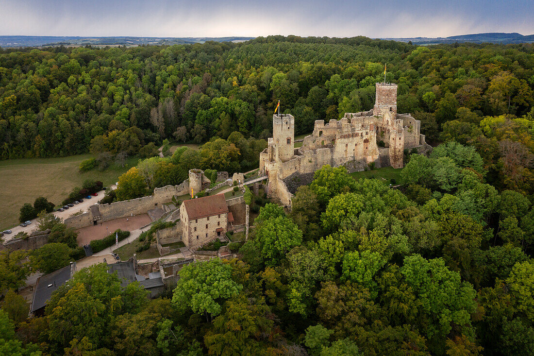 Aerial photo of the ruins of Rötteln Castle, Loerrach, Baden-Wuerttemberg, Germany, Europe