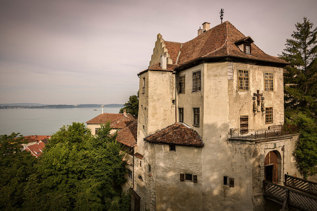 Blick zur Burg Meersburg und den Bodensee Richtung Konstanz, Bodenseekreis, Bodensee, Baden-Württemberg, Deutschland, Europa