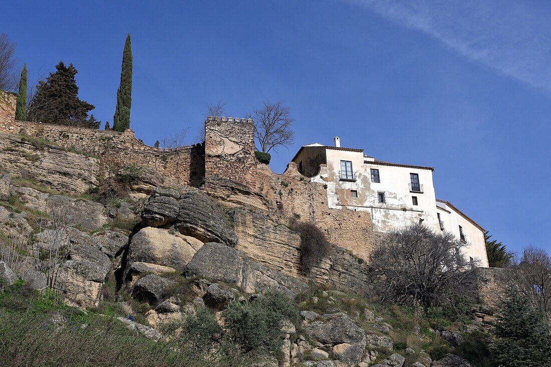 on the city walls at the old town, Ronda, White Villages Street, Andalusia, Spain