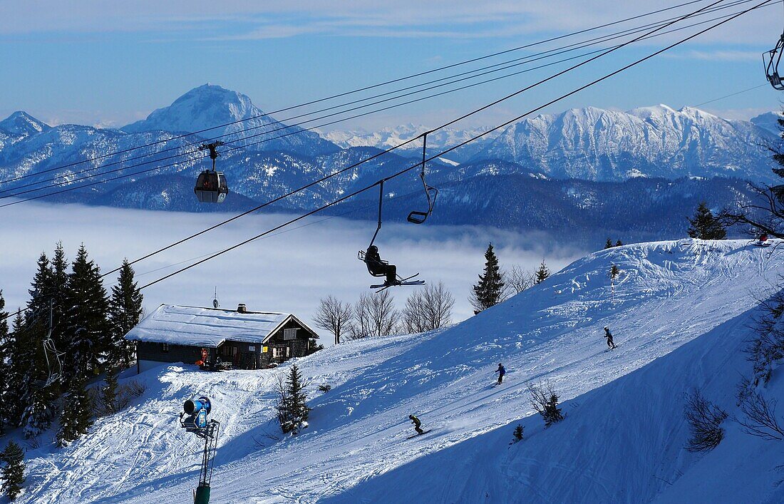 in the Brauneck ski area near Lenggries, winter in Bavaria, Germany