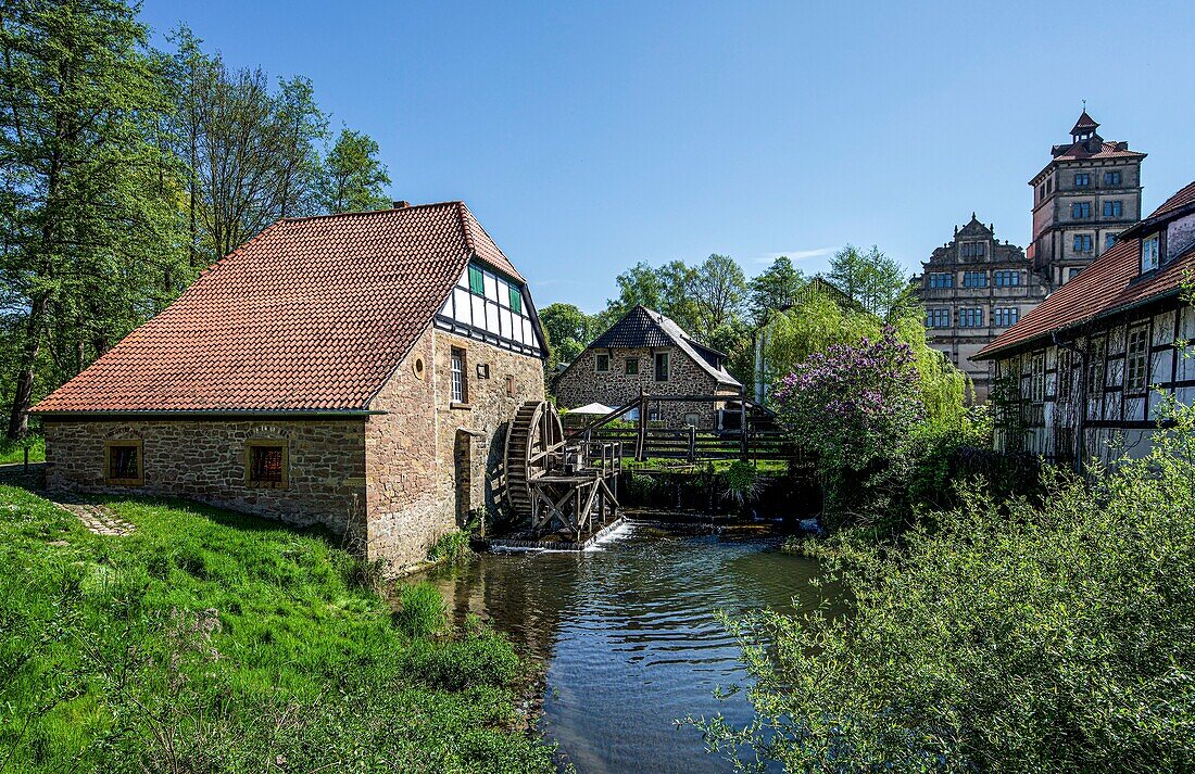 Historic oil mill (1800) at Brake Castle, Lemgo, North Rhine-Westphalia, Germany