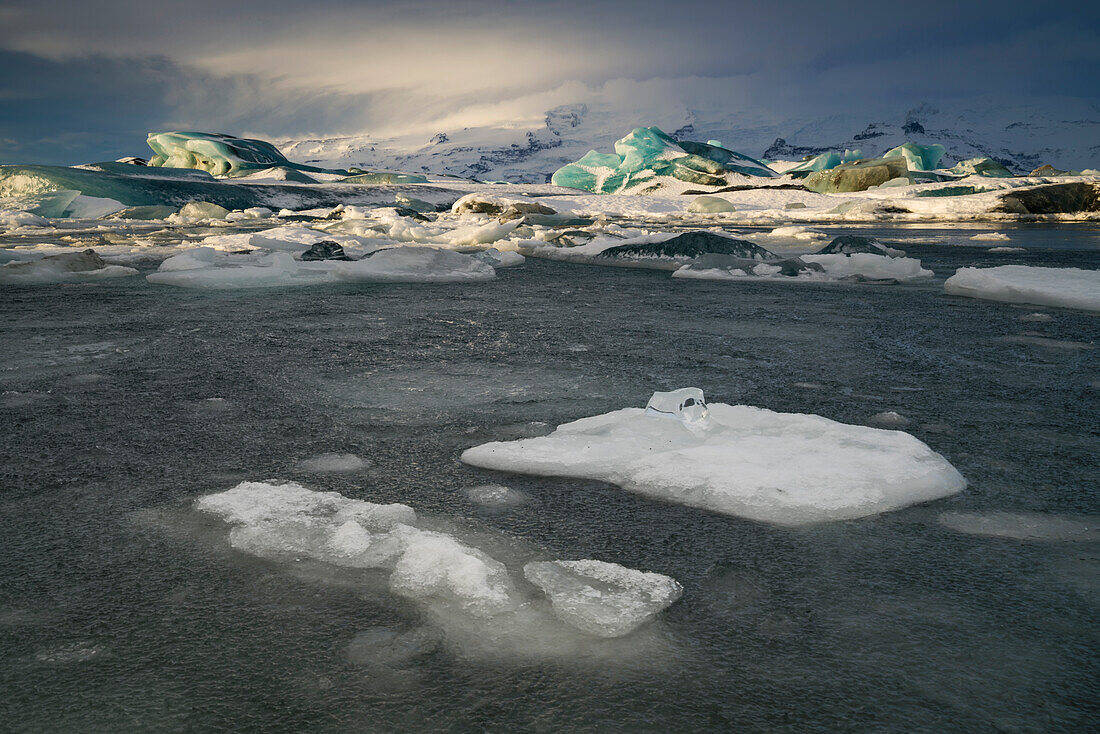 Ice formations in Jökulsárlón glacial lagoon, Iceland.