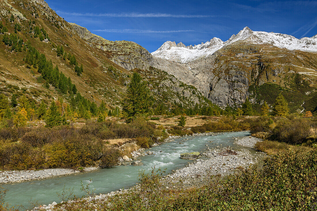 Rhone with Rhone source in the background, Uri Alps, Valais, Switzerland