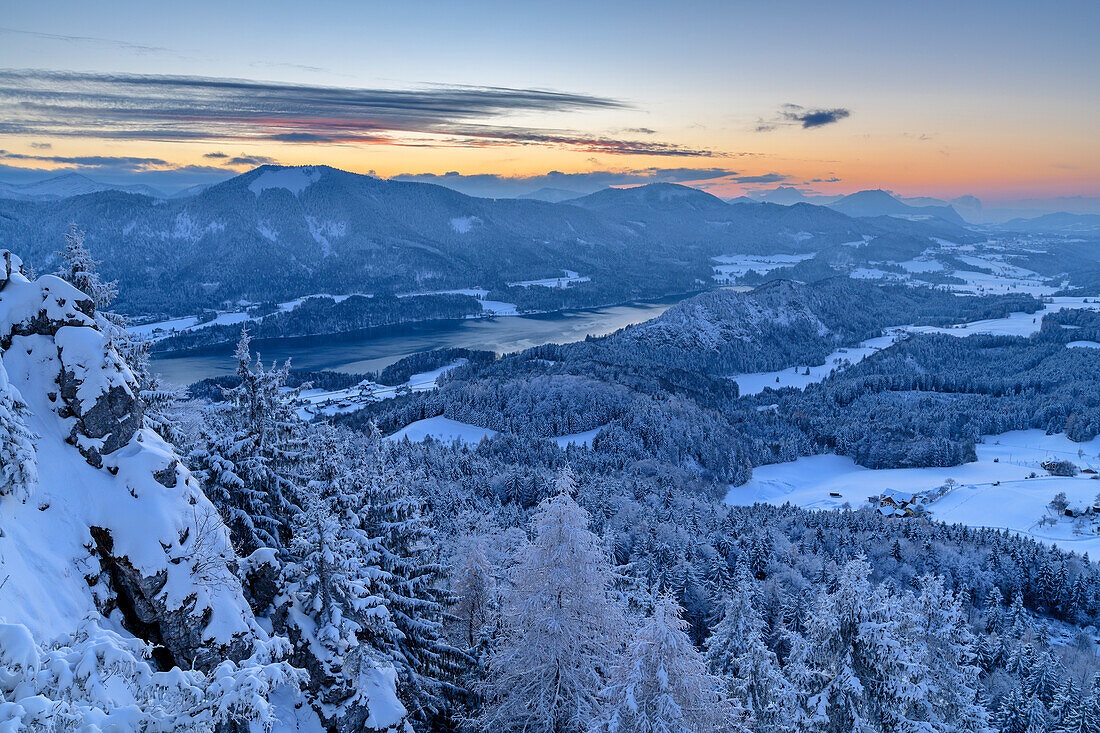 Abendstimmung am Schober mit Blick auf Alpenvorland und Fuschlsee, Schober, Salzkammergut, Salzkammergutberge, Salzburg, Österreich