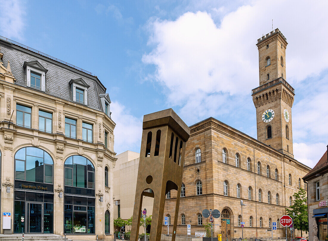 Fürth Town Hall and Plastic Quintessence at the Kohlenmarkt in Fürth in Bavaria, Germany