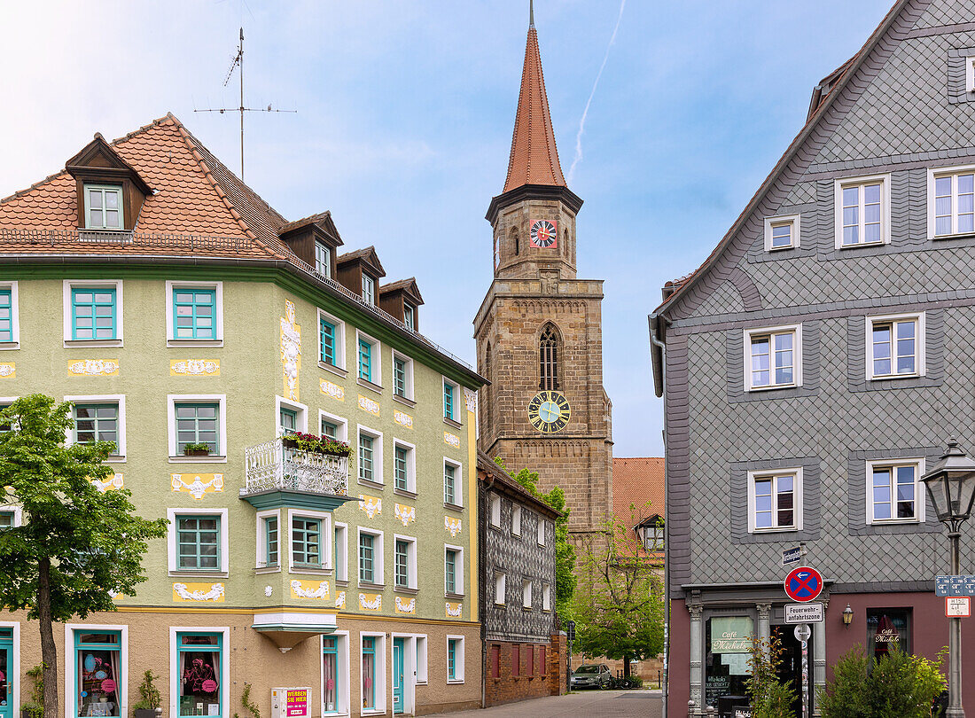 Stadtkirche St. Michael at Kirchenplatz, view from Gustavstrasse in Fürth in Bavaria, Germany