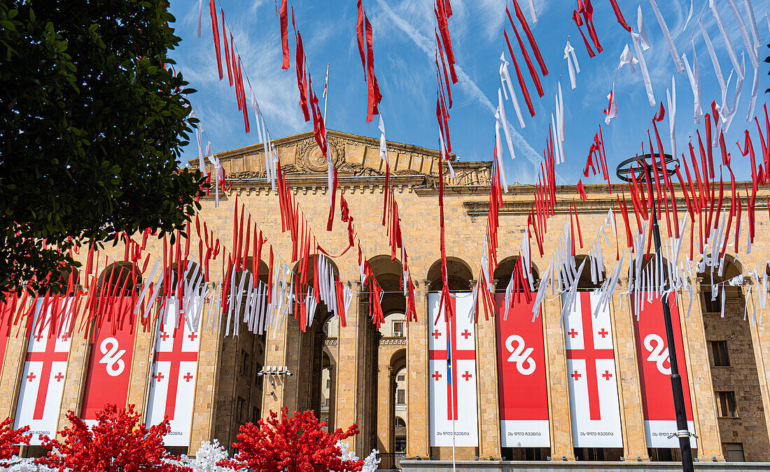 Decoration of Rustaveli avenue in Tbilisi for Independence Day of Georgia