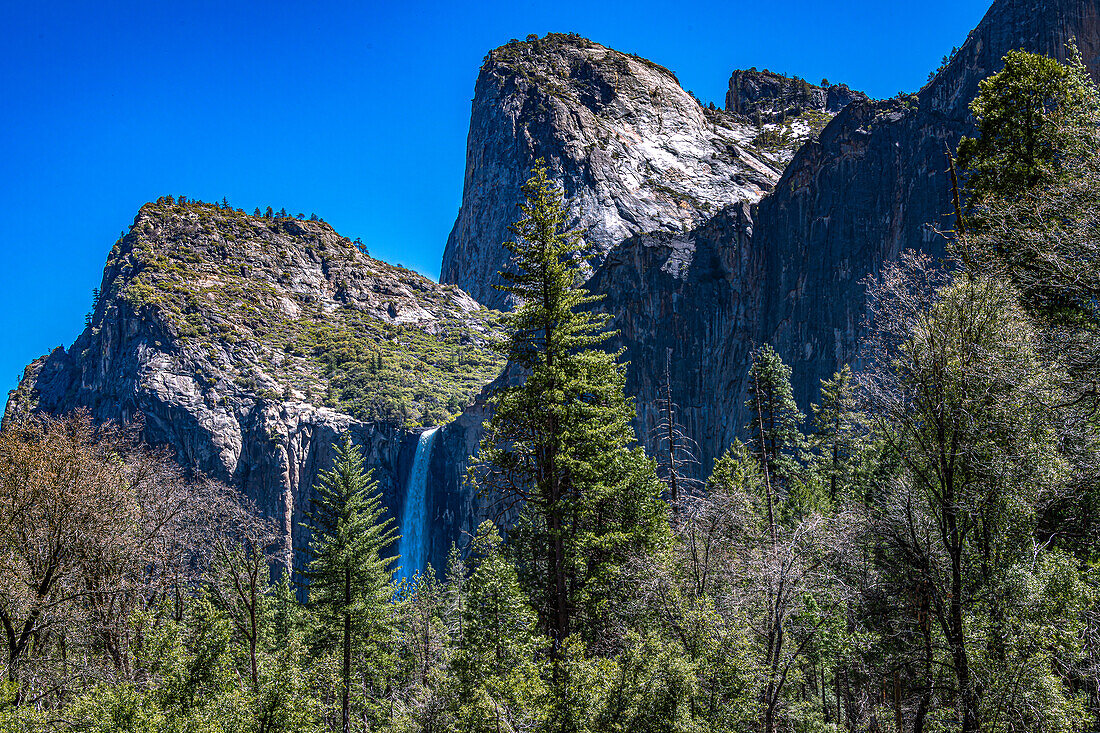 Frühlingsabfluss in Bridalveil Falls im Yosemite-Nationalpark, Kalifornien, USA