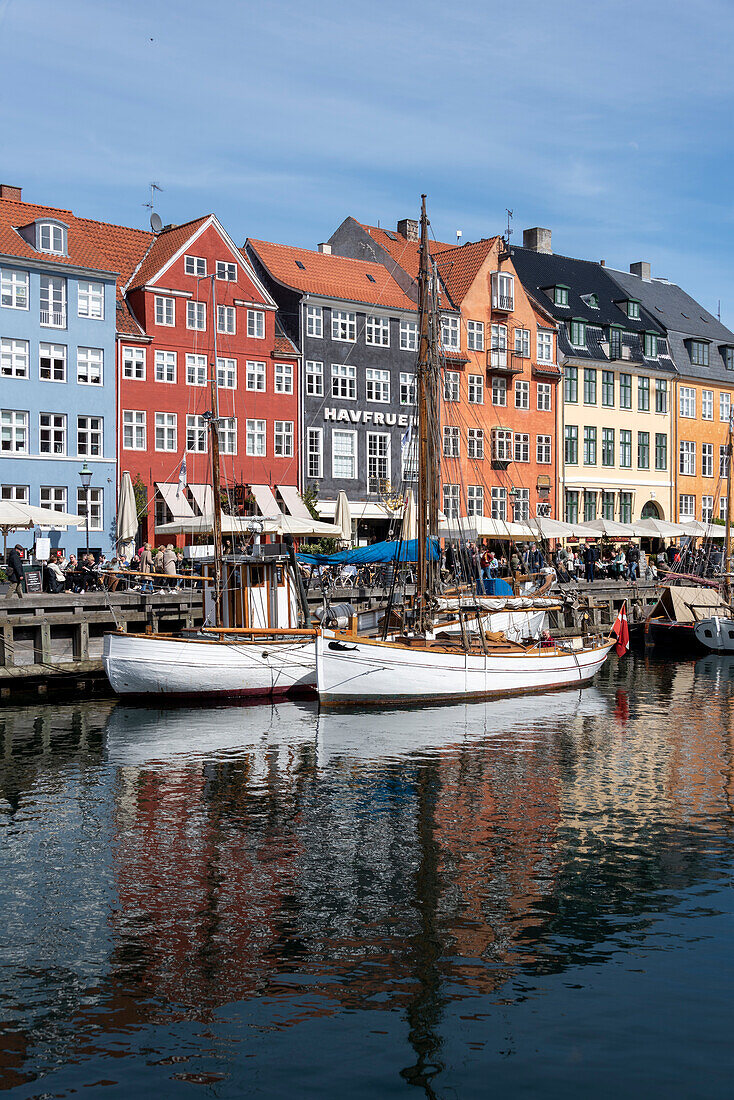 Colorful houses and sailing boats in Nyhavn, Copenhagen, Denmark