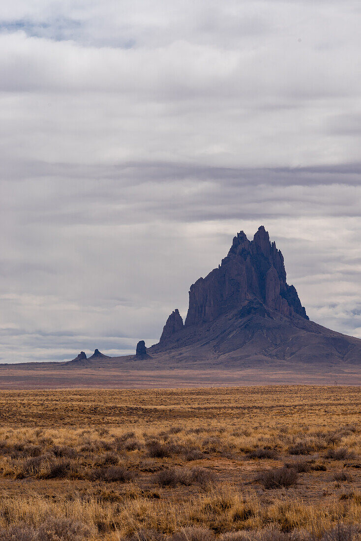 A distant view of Shiprock mountain in Navajo nation, New Mexico.