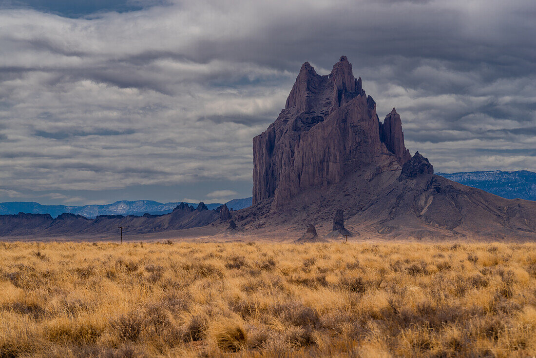 A distant view of Shiprock mountain in Navajo nation, New Mexico.