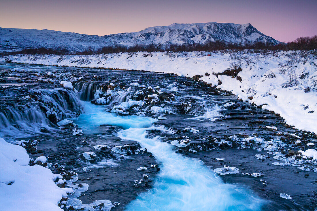 Evening mood at the Bruarfoss waterfall on Iceland, Iceland.