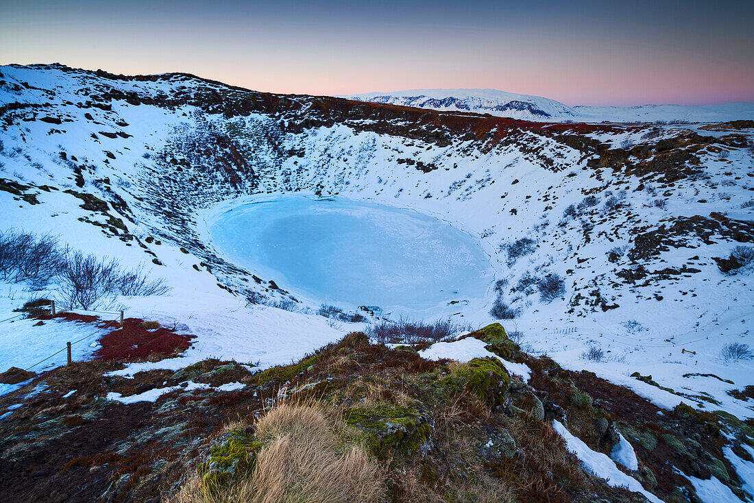 The volcanic crater Kerið in beautiful morning light in Iceland, Iceland.