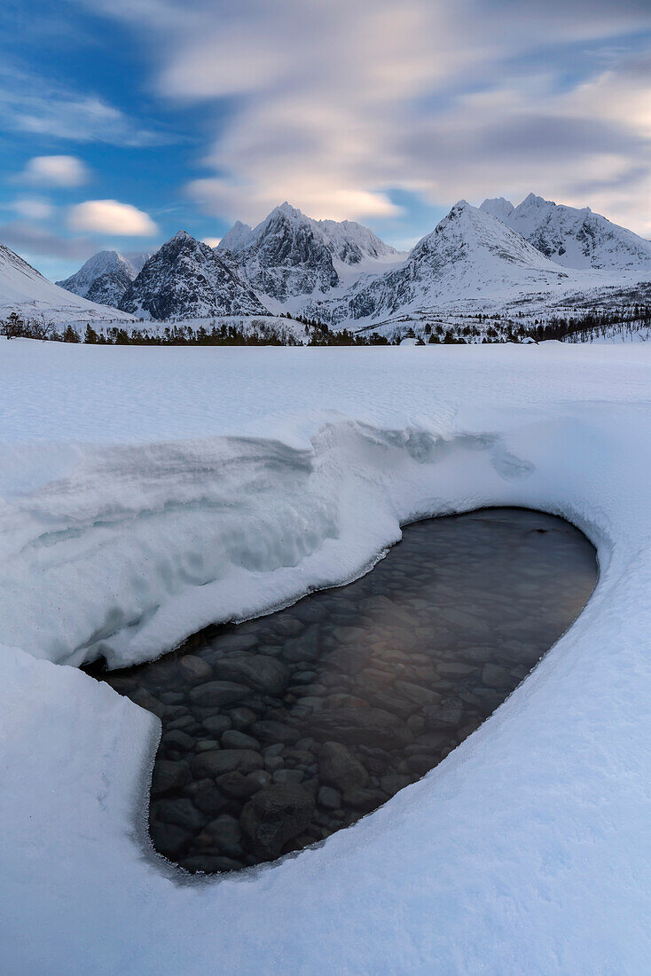 Winter afternoon in the Lyngen Alps, Norway.