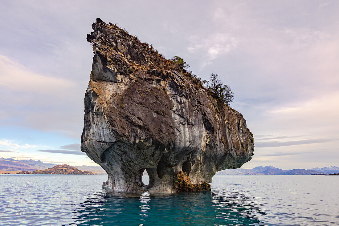 The mesmerizing Capilla de Marmol in the clear waters of Lago General Carrera near Puerto Rio Tranquilo, Chile, Patagonia, South America