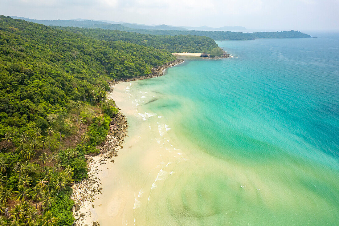 Aerial view of Khlong Yai Kee Beach, Ko Kut or Koh Kood island in the Gulf of Thailand, Asia