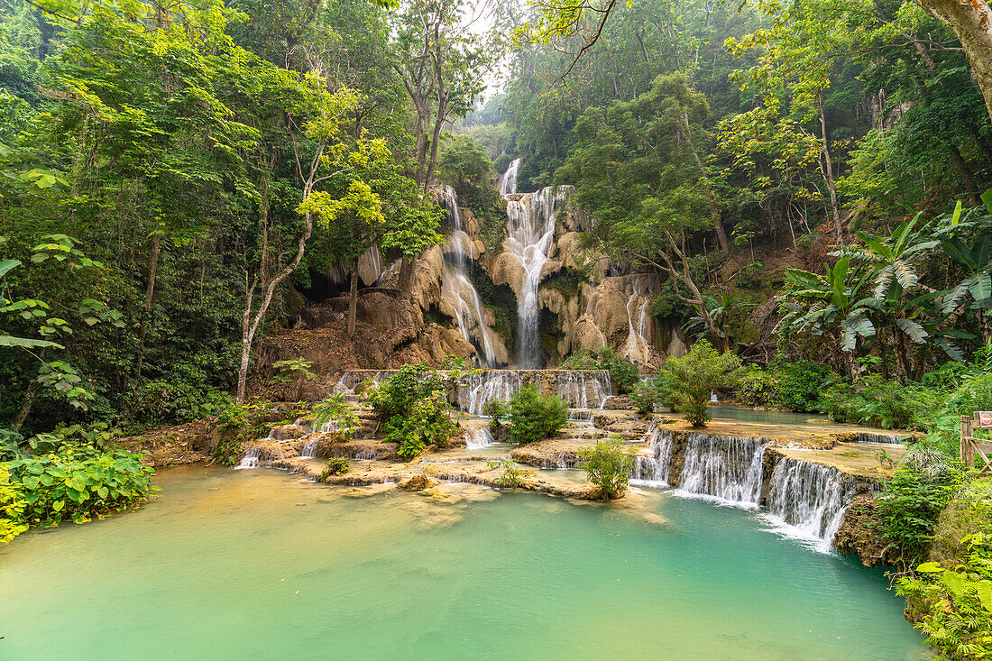 The multi-tiered Kuang Si waterfall at Luang Prabang, Laos, Asia