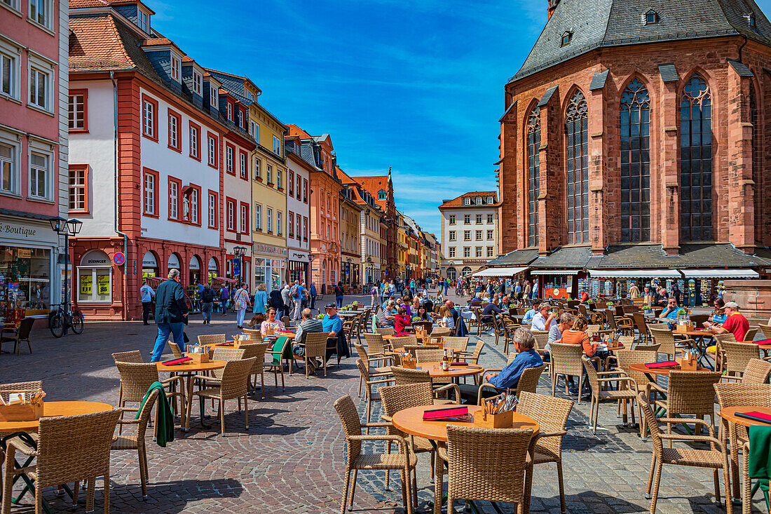 Market square and Heiliggeistkirche in Heidelberg, Baden-Württemberg, Germany