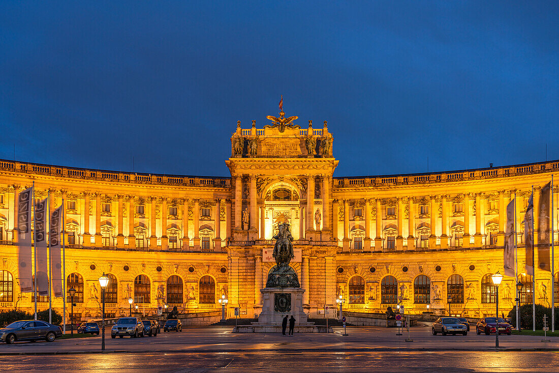 The Neue Burg, part of the Vienna Hofburg at dusk, Vienna, Austria, Europe