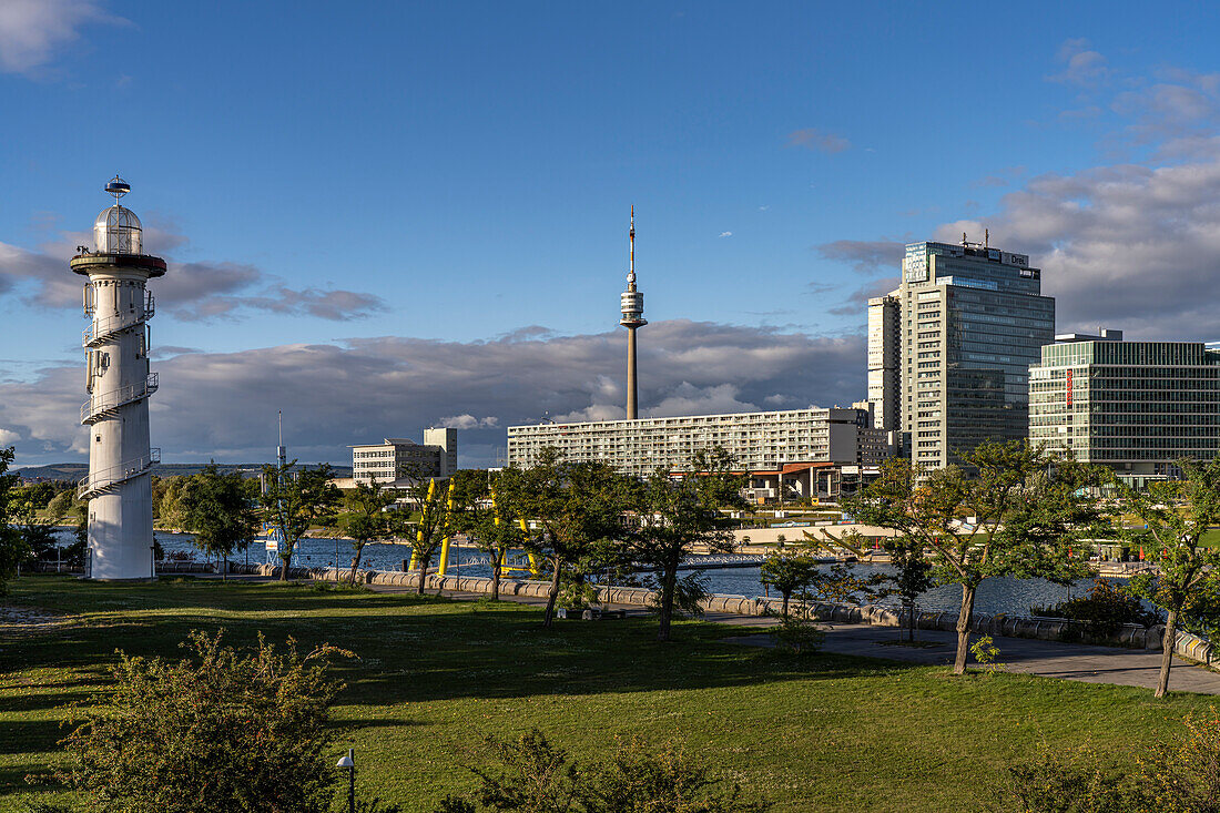 Lighthouse Donauinsel, Donauturm, Donau City, Vienna, Austria, Europe