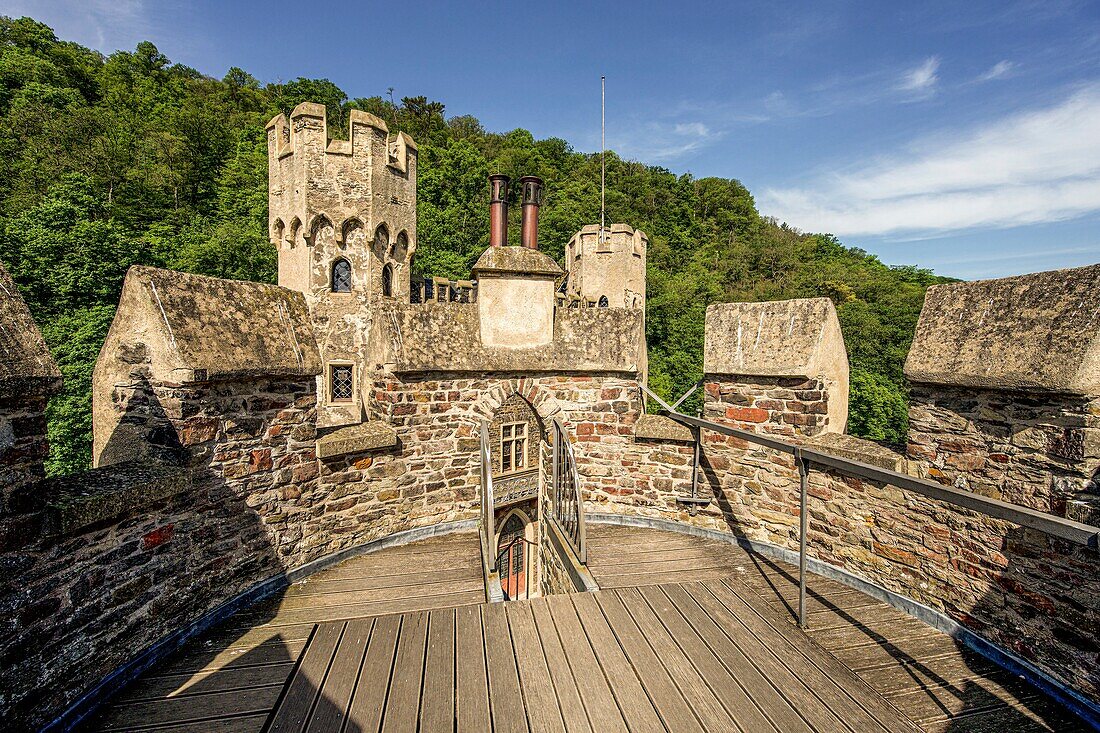 Auf dem Rheinturm, Burg Rheinstein, Trechtingshausen, Oberes Mittelrheintal, Rhenland-Pfalz, Deutschland