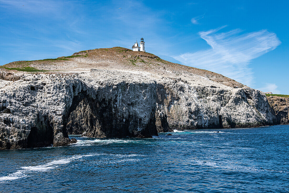 Views of Arch Rock on Anacapa Island from a boat in Channel Islands National Park