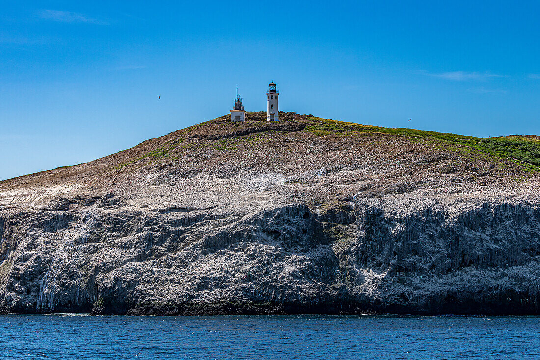 Views of Anacapa Island from a boat in Channel Islands National Park