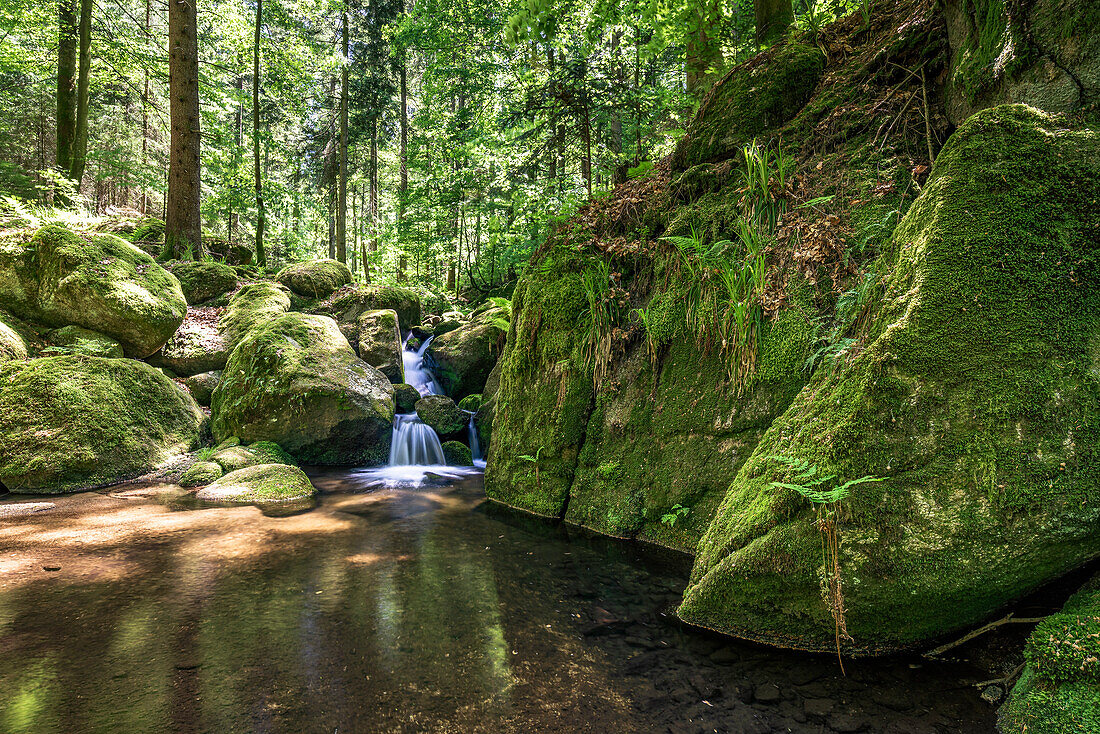Rocks, pools of water and small waterfall at the Gertelbach Waterfalls, Bühlertal, Black Forest, Baden-Württemberg, Germany