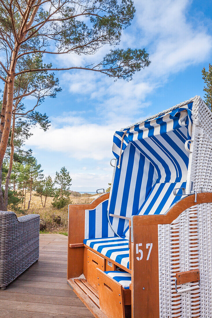 Beach chairs in a cafe in Dierhagen, Mecklenburg-Western Pomerania, Baltic Sea, North Germany, Germany