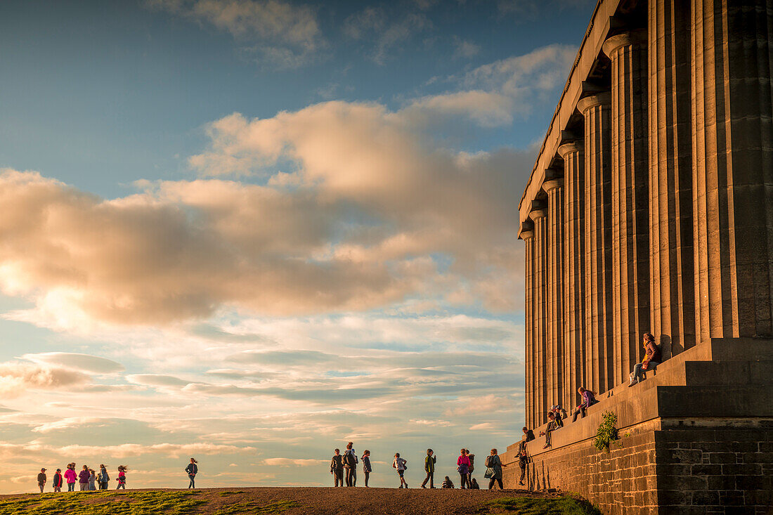 National Monument of Scotland and Nelson Monument on Carlton Hill, Edinburgh, City of Edinburgh, Scotland, UK