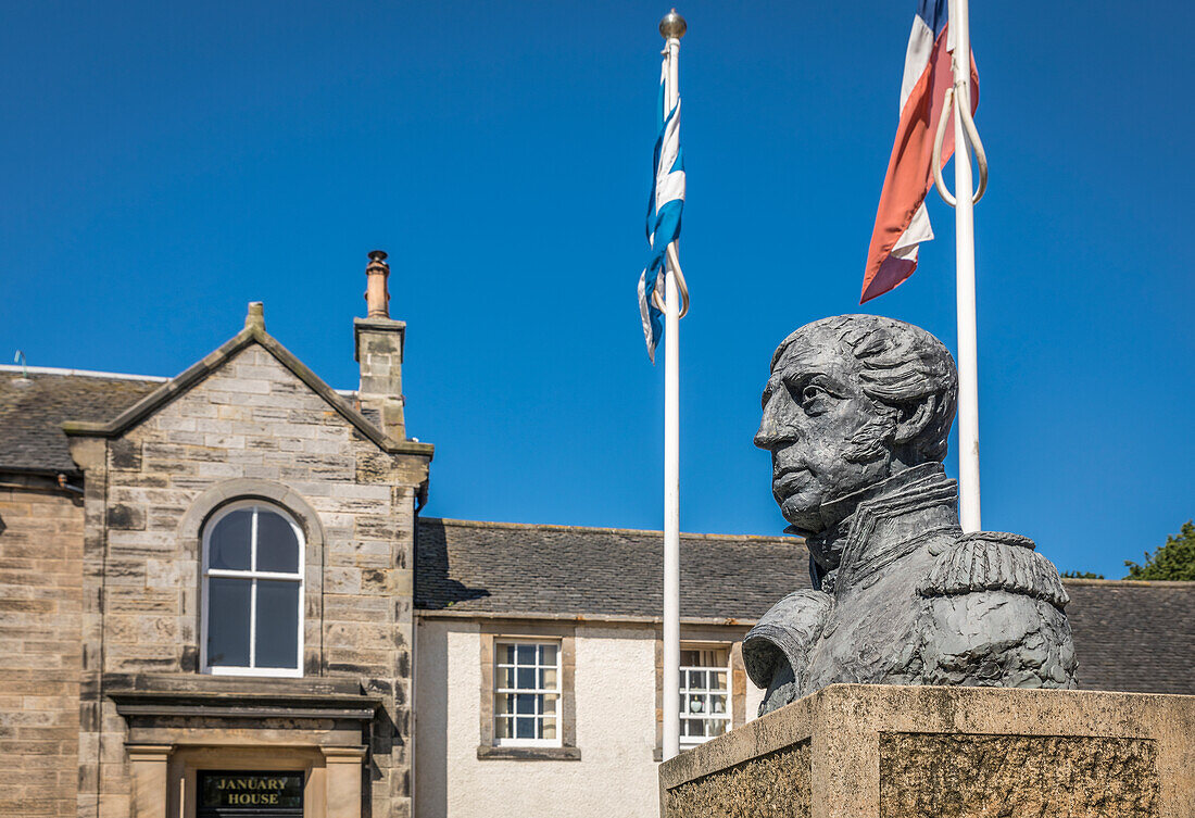 Cochrane Culross Statue am Hauptplatz von Culross, Fife, Schottland, Großbritannien