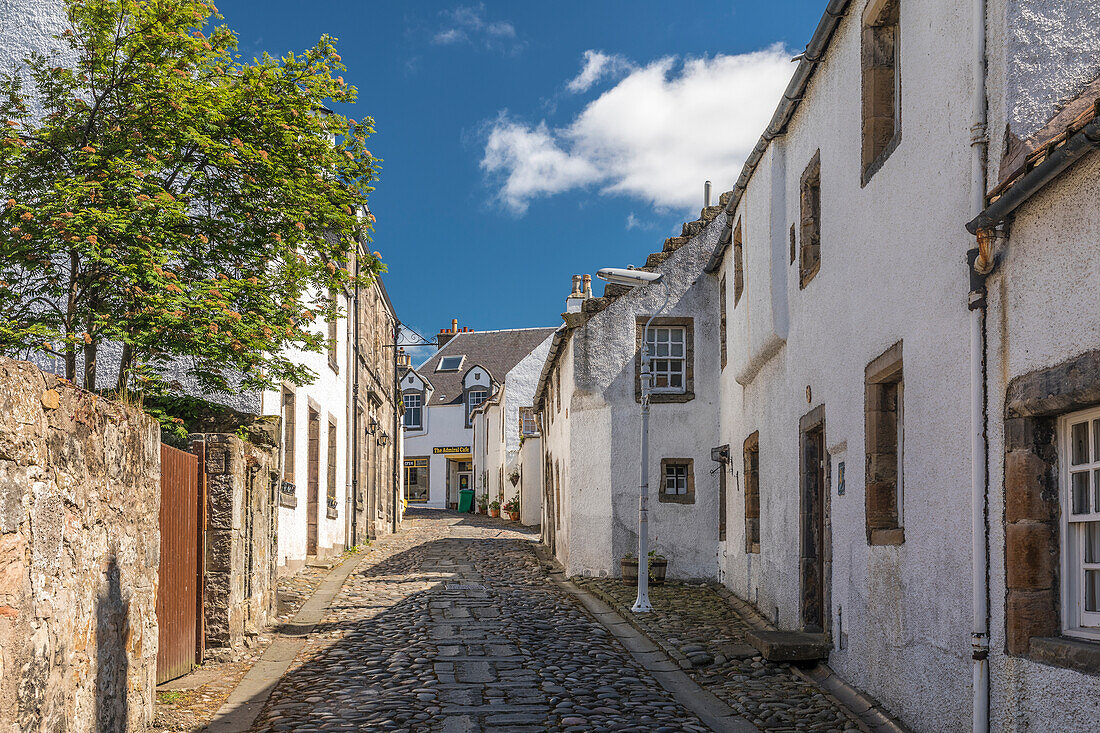 Lane with historic houses in the village of Culross, Fife, Scotland, UK