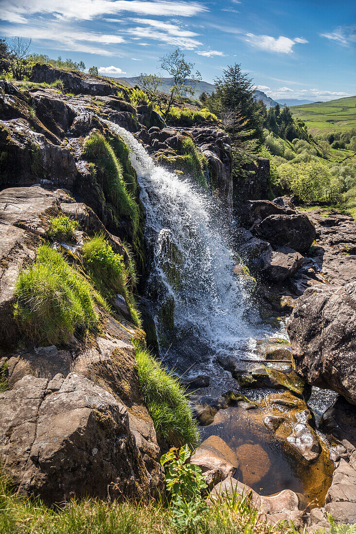 Loop of Fintry waterfall on the River Endrick, Fintry, Stirling, Scotland, UK