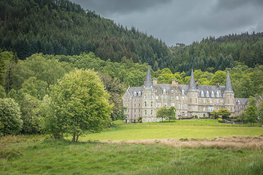 An Tigh Mor Castle on Loch Achray, Stirling, Scotland, UK