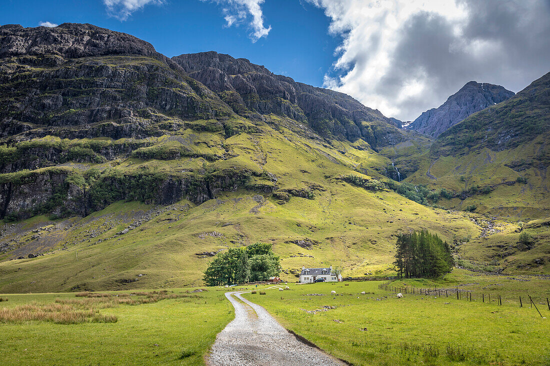 Lone farm in Glencoe, Highlands, Scotland, UK