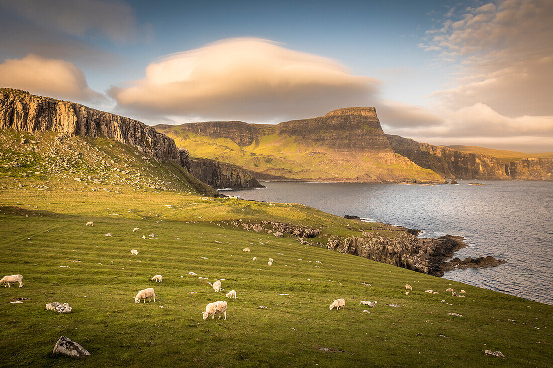 Waterstein Head mit Moonen Bay beim Neist Cliff, Isle of Skye, Highlands, Schottland, Großbritannien