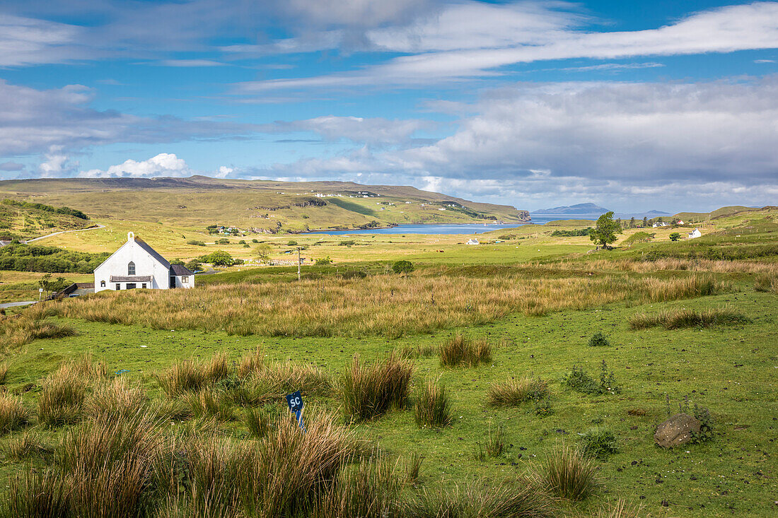 Looking towards Loch Dunvegan at Colbost, Glendale, Isle of Skye, Highlands, Scotland, UK