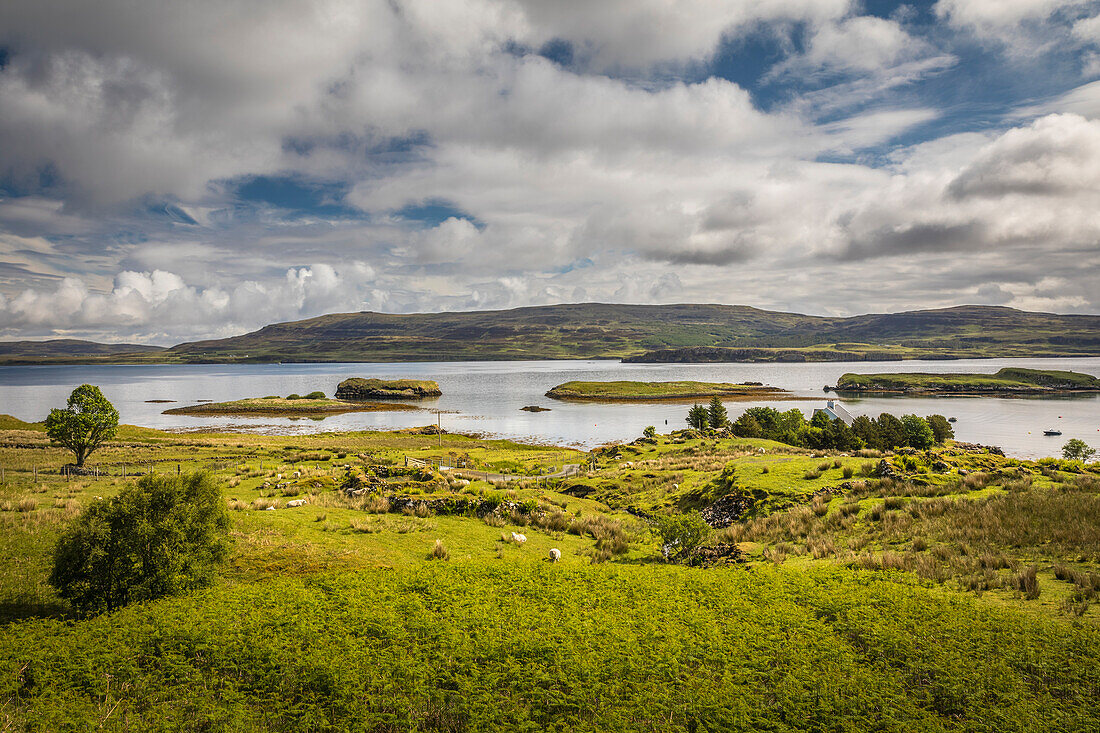 Blick zum Loch Dunvegan bei Colbost, Glendale, Isle of Skye, Highlands, Schottland, Großbritannien