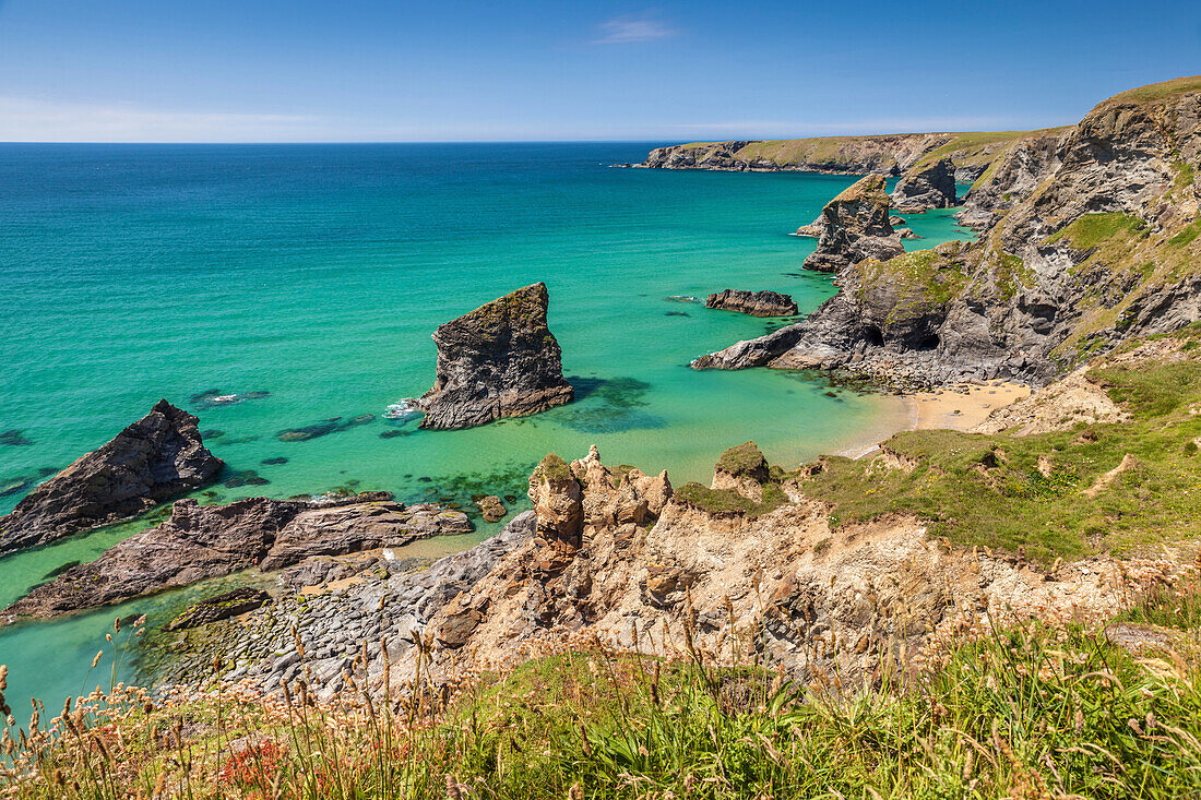 Coastal Bedruthan Steps at Padstow, Cornwall, England