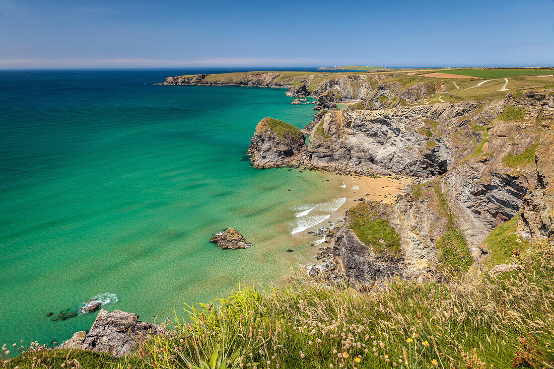 Coastal Bedruthan Steps at Padstow, Cornwall, England