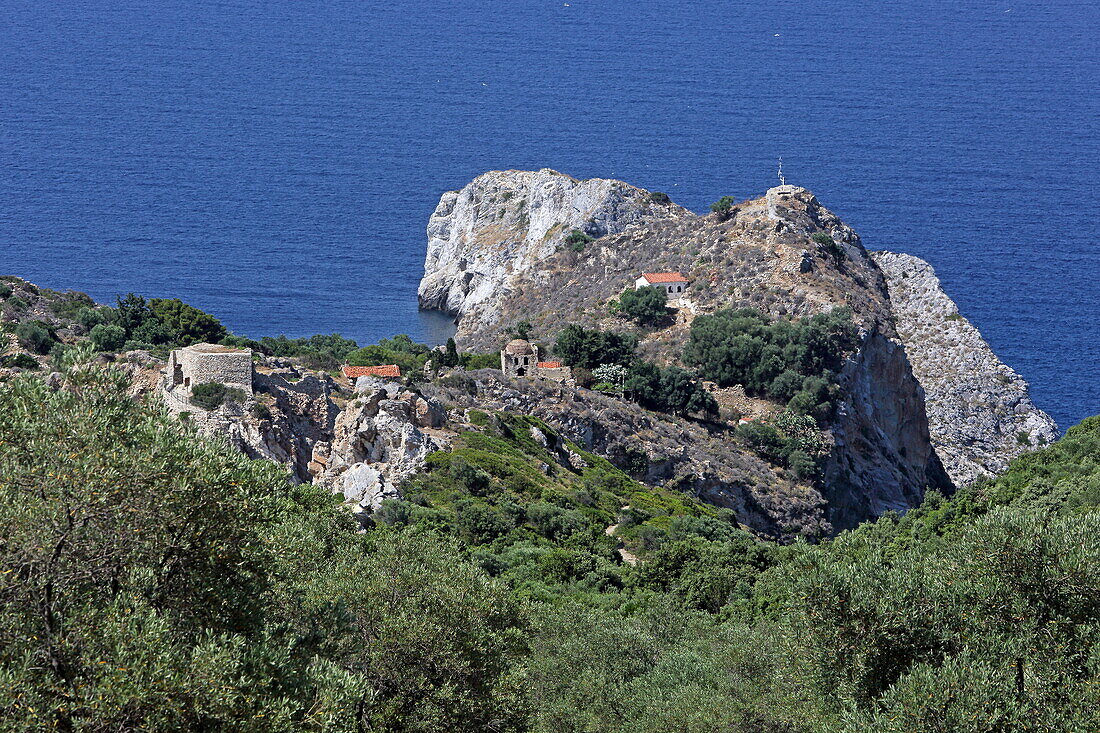 Das antike Dorf Kastro an der Nordküste der Insel Skiathos, Nördliche Sporaden, Griechenland