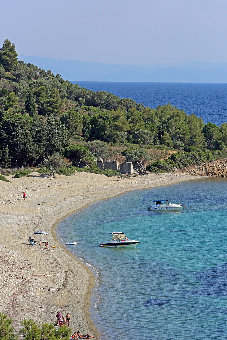 Tsougkrias beach on Tsoungria island, also known as Mama Mia island after the comedy starring Meryl Streep, near Skiathos, Northern Sporades, Greece