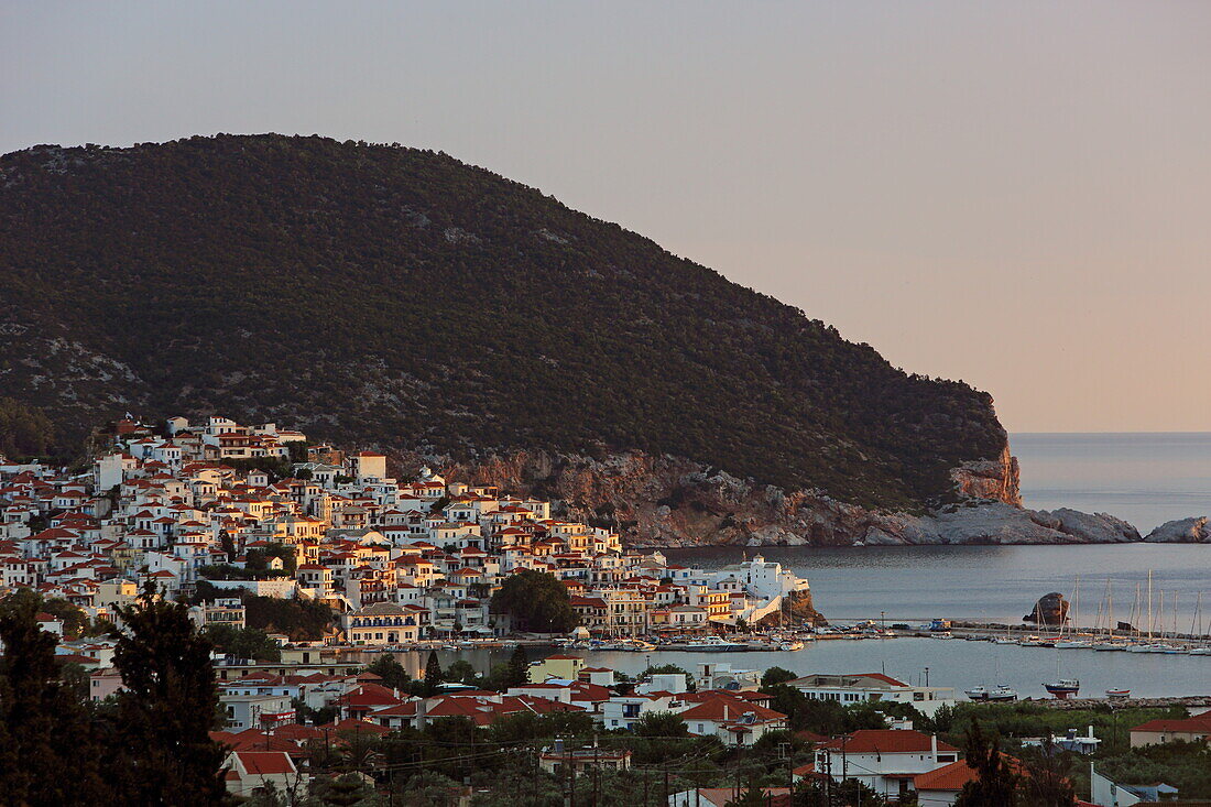 Port view of Skopelos town, Skopelos island, Northern Sporades, Greece