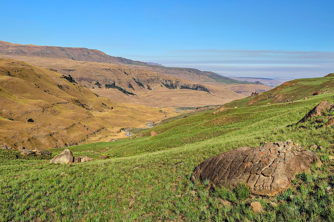 Blick auf Lotheni-Tal, Lotheni, Drakensberge, Kwa Zulu Natal, Maloti-Drakensberg, Südafrika