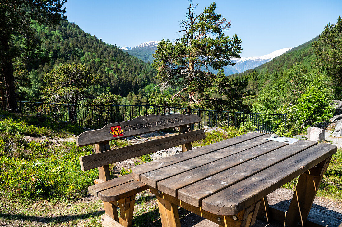 Bench at Slettafossen waterfall/gorge near Verma, Möre and Romsdal province, Norway