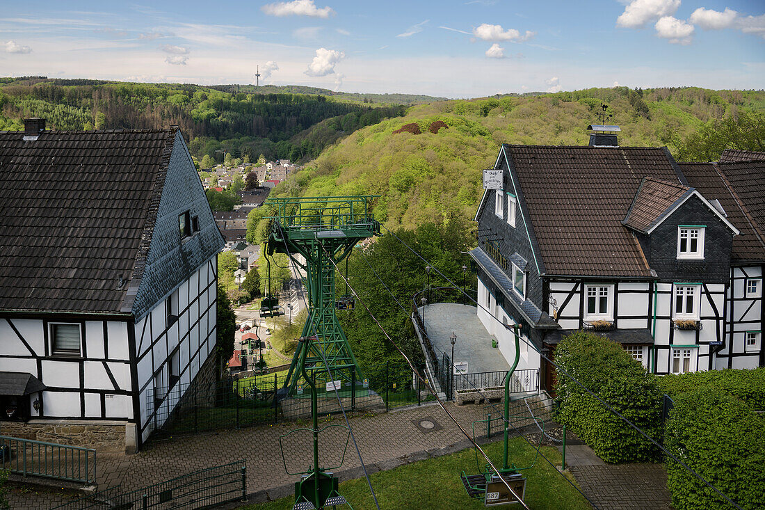 View to the Burg cable car, ducal residence Schloss Burg, Burg an der Wupper, Solingen, North Rhine-Westphalia, Germany, Europe