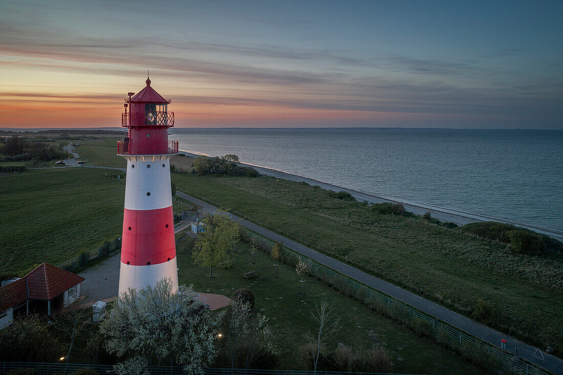 Falshoeft lighthouse in the evening light, Pommerby, Schleswig-Holstein, Germany, Europe